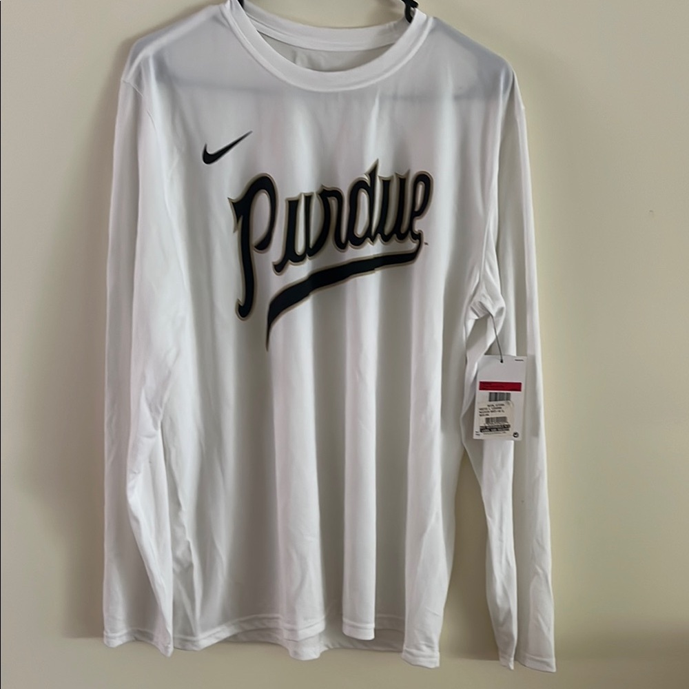 Nike White Long Sleeve Dri Fit Purdue University Boilermakers NWT